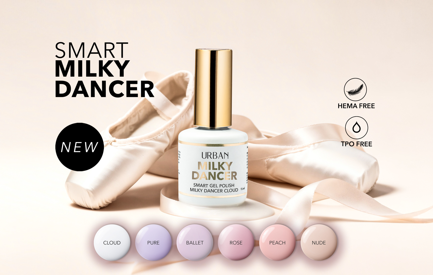 Paleta de cores coleção Smart Miky Dancers: Cloud, Pure, Ballet, Rose, Peach, Nude